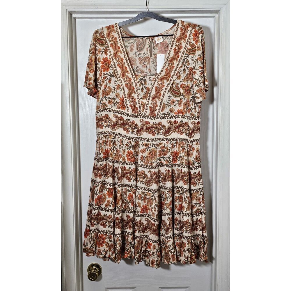 Bila Floral Paisley‎ Bohemian Dress Women's Size Medium Knee Length Earth Tones